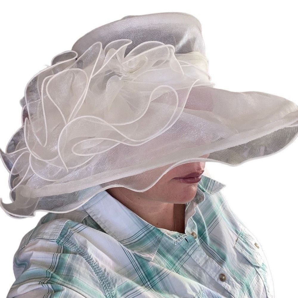 Vintage Coquette Church Crown Wedding Derby Hat White Fancy Tulle Maximalist